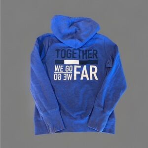 Peloton “Together We Go Far” Women’s Blue Full Zip Hoodie Small Good Condition